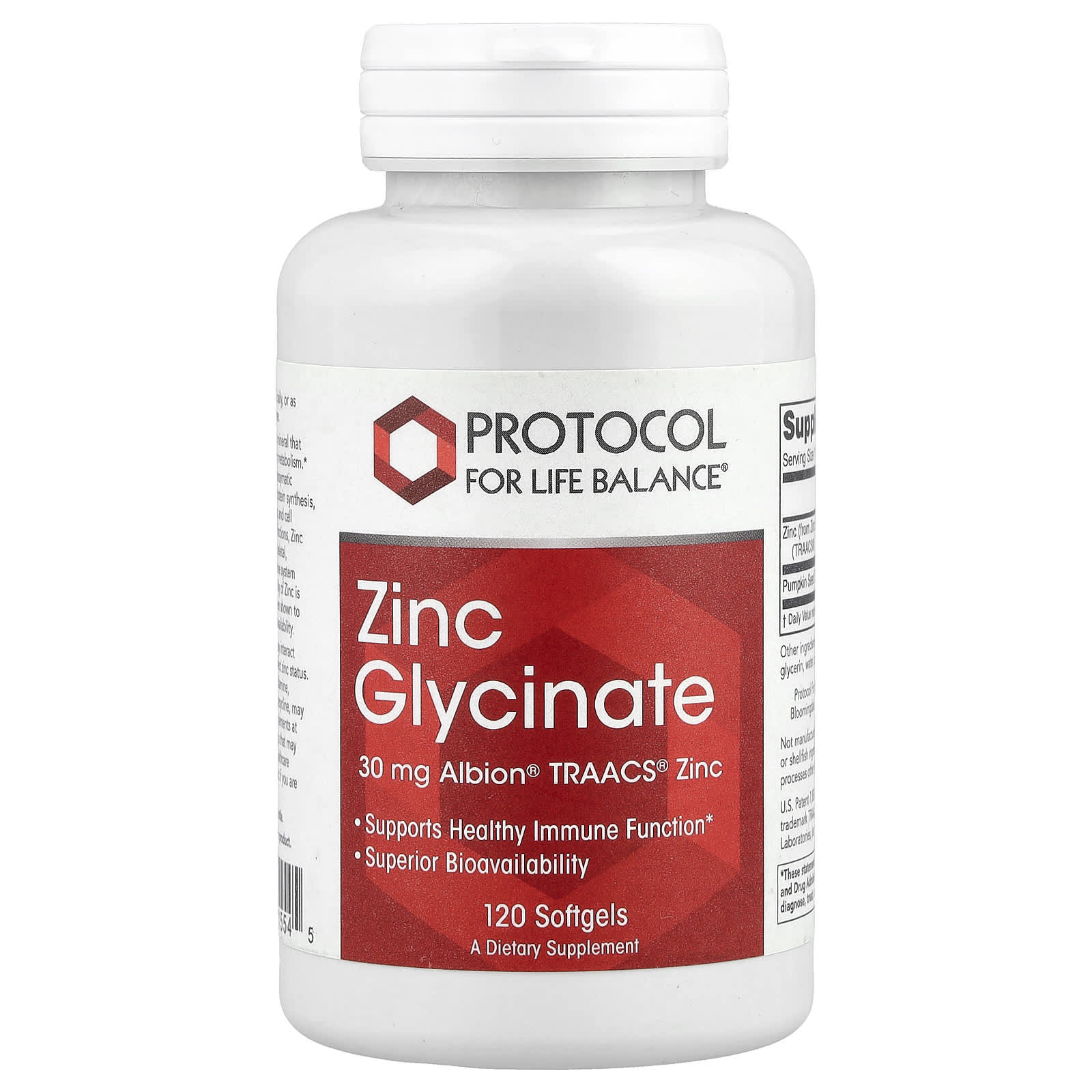 Zinc Glycinate 30mg x120 Sg - Protocol For Life Balance - Protocol For Life Balance