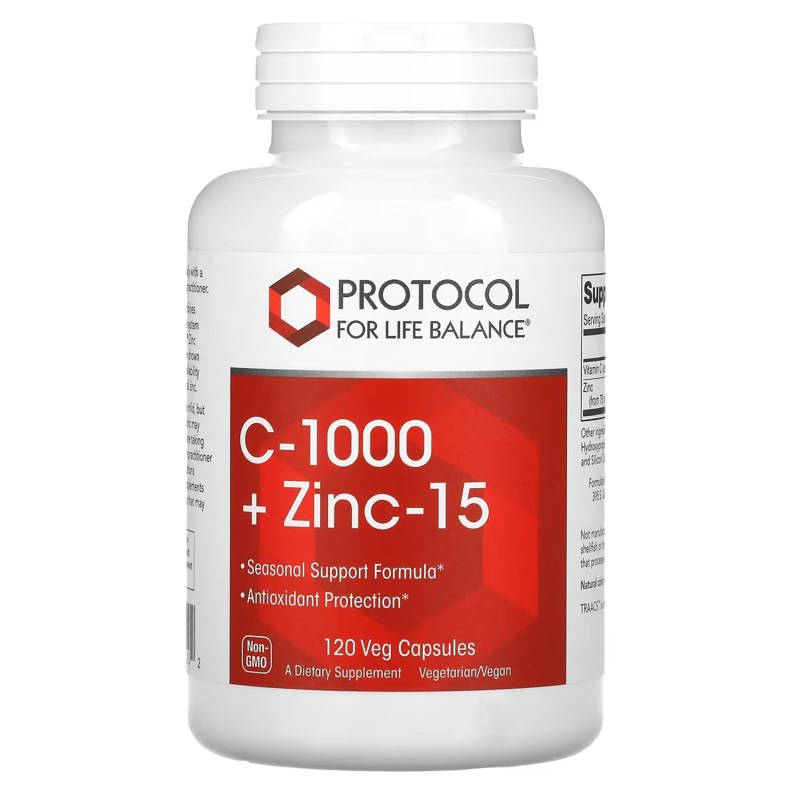 C-1000mg + Zinc 15mg x120 C - Protocol For Life Balance - Protocol For Life Balance