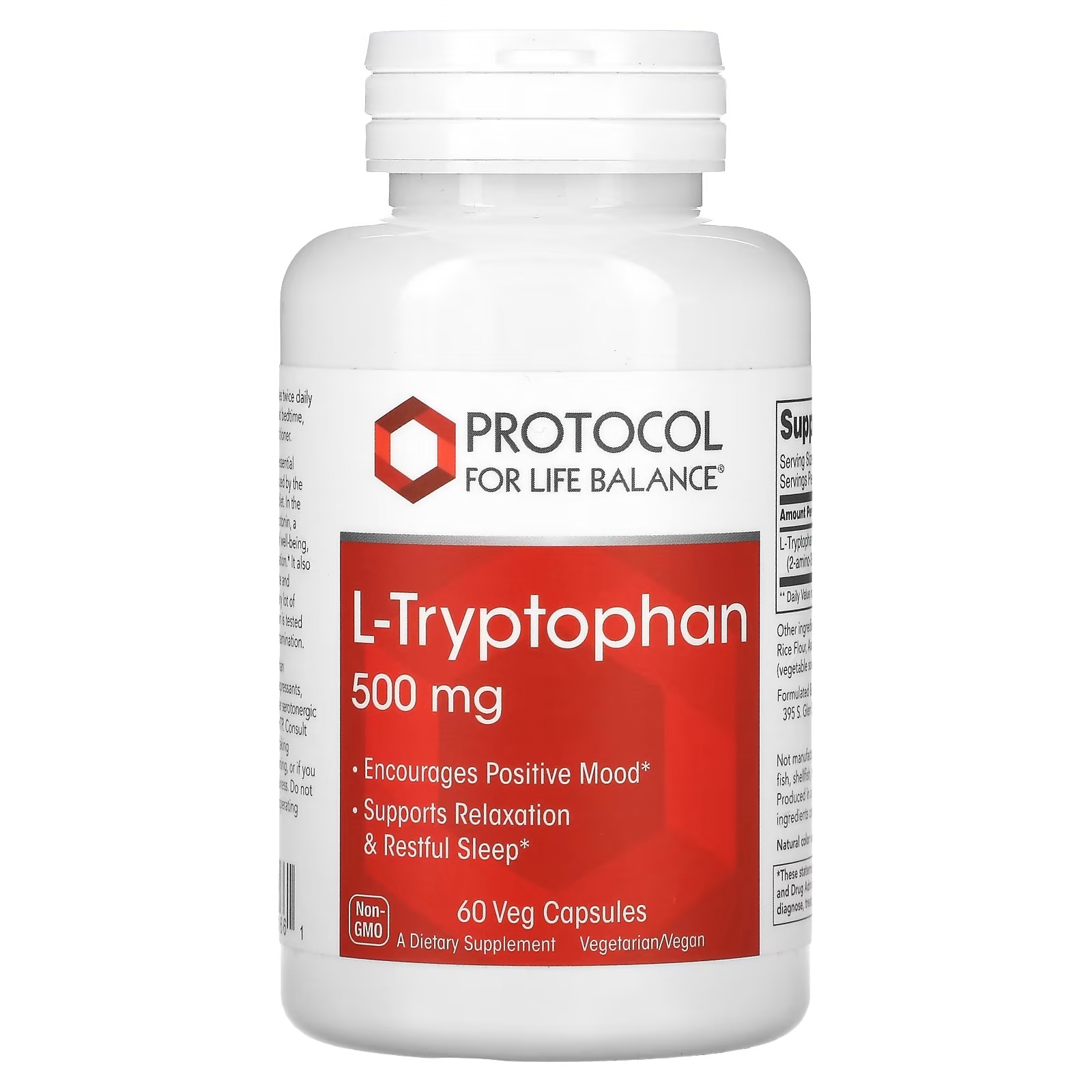 L-Tryptophan 500mg x60 C. - Protocol For Life Balance - Protocol For Life Balance