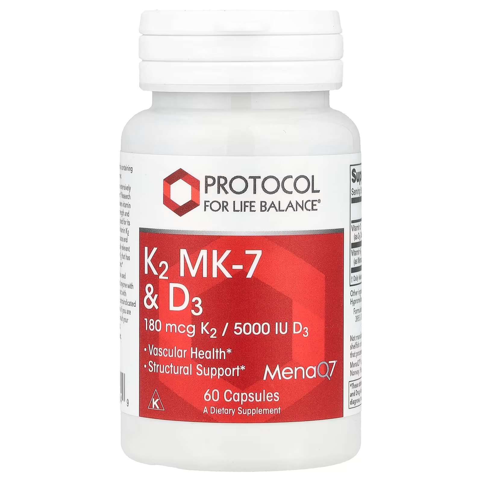 Vitamin K2 MK-7 & D3 180/5000 x60 Caps - Protocol for Life Balance - Protocol For Life Balance