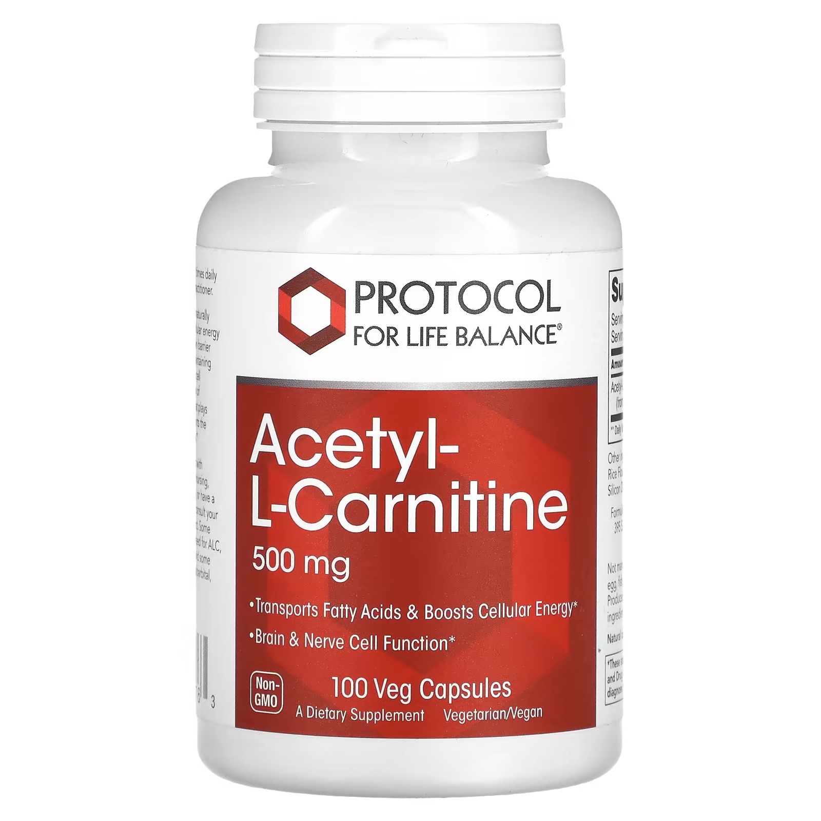 Acetyl-L-Carnitine 500mg x100 C. - Protocol For Life Balance - Protocol For Life Balance